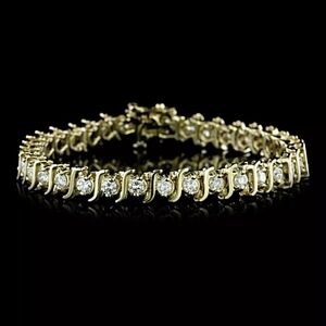 Vintage Gold Over Sterling Silver CZ Tennis Bracelet – Classic Wave Setting